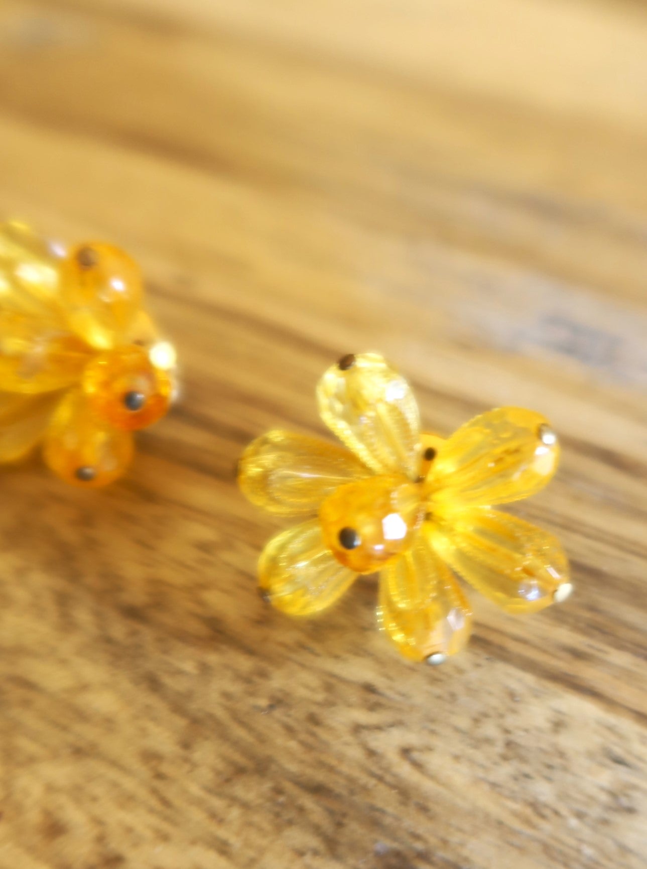Boucles d'oreilles clips grappes fleurs jaunes